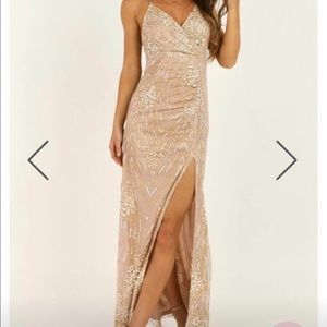 Champagne sparkly long formal dress NWT